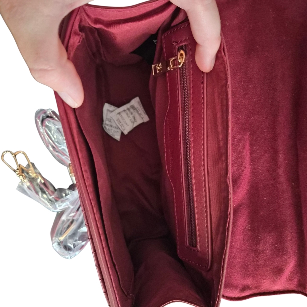 NWT Badgley Mischka Elegant Wine Colored Quilted Crossbody Handbag. - Picture 9 of 12